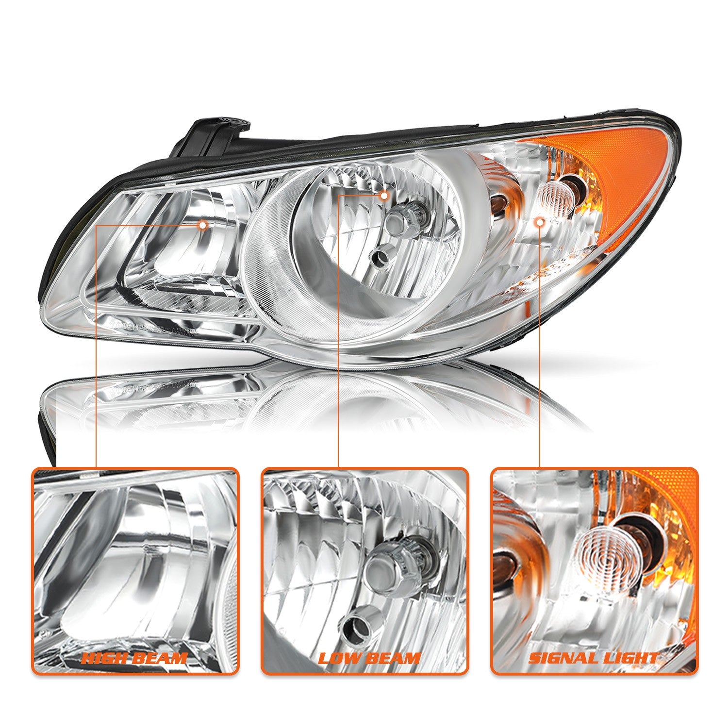 W/Bulb For 2007 2008 2009 2010 Hyundai Elantra Headlight Assembly Set Front Pair