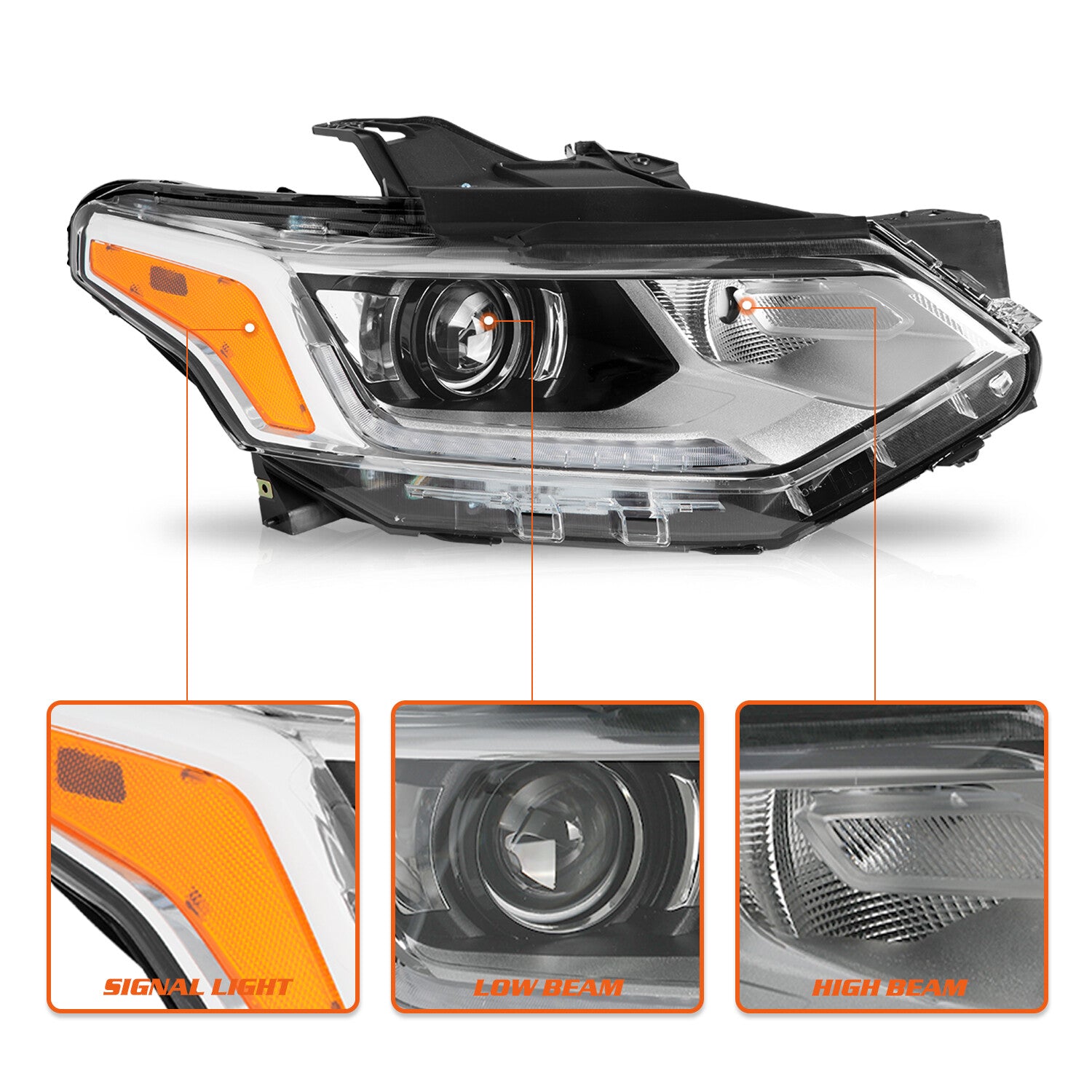 Chrome Xenon Passenger Side Headlight for 2018-2021 Chevy Traverse w/ LED DRL