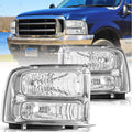 Chrome Excursion Halo Headlights For 1999-2004 Ford F250 F350 Super duty W/Bulb