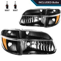 For 1995-2001 Ford Explorer Black Housing Amber Corner Headlights Lamps W/Bulbs