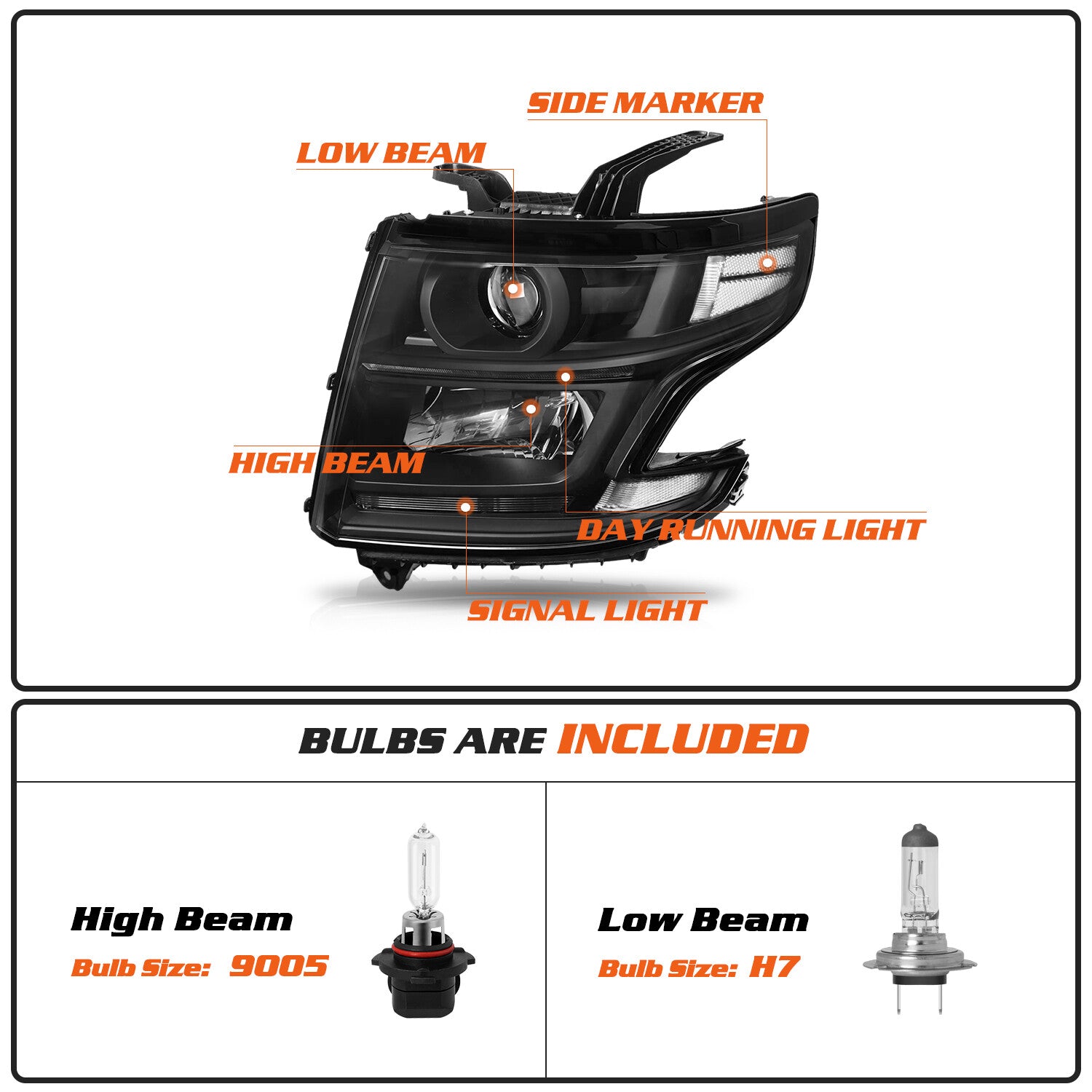 Black Headlights Projector For 2015-2020 Chevy Tahoe Suburban Headlamps w/ B