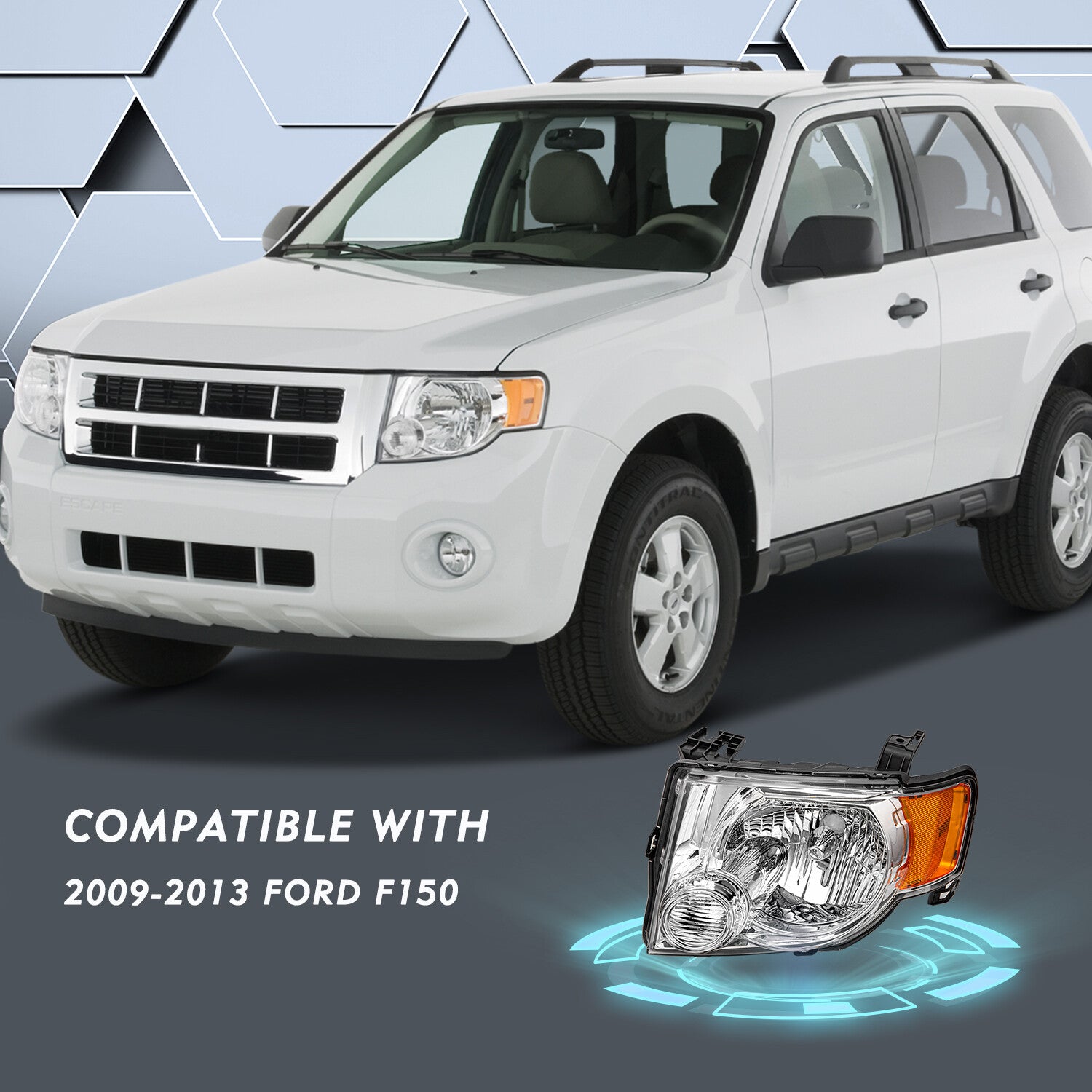 For 08-12 Ford Escape SUV Chrome Headlights Assembly Amber Corner Lamps Pair