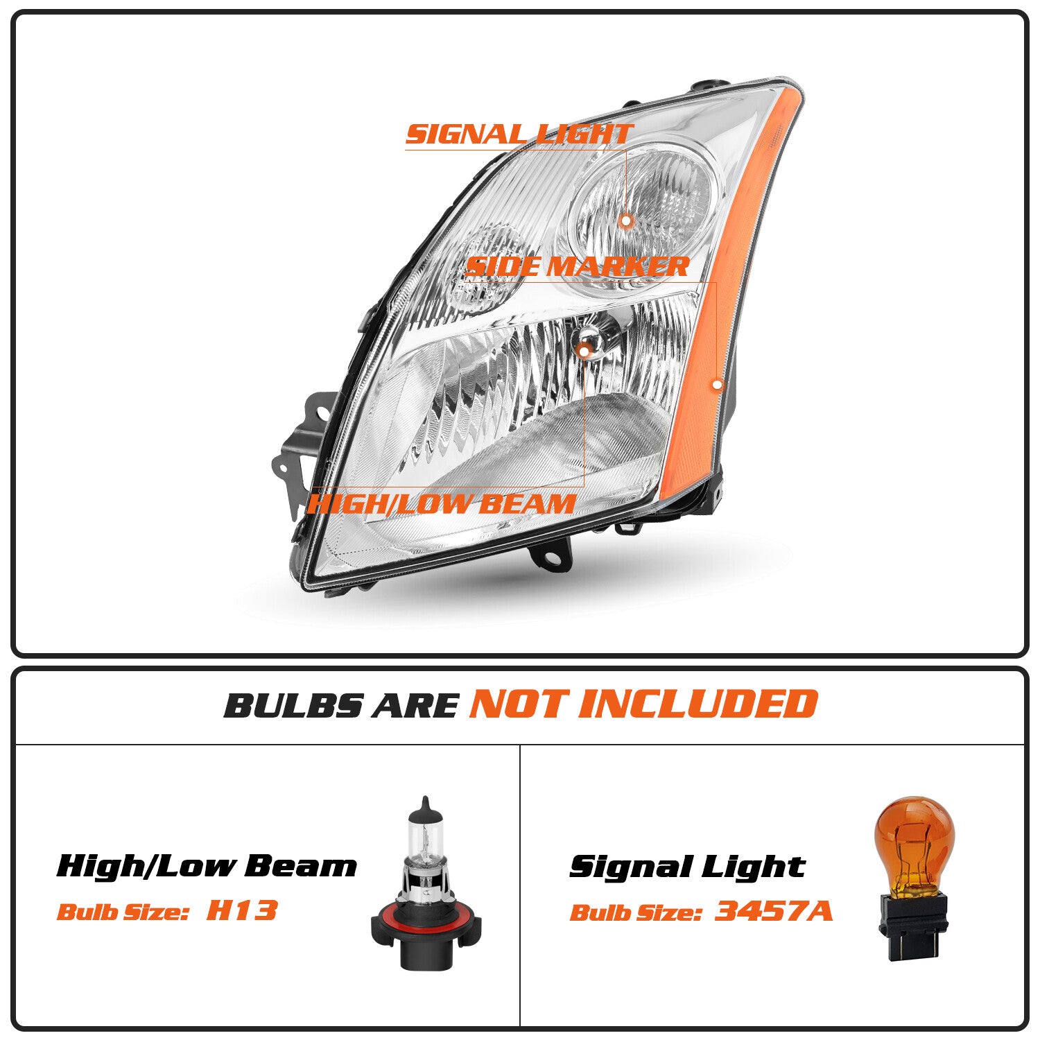 For 2007 2008 2009 Nissan Sentra Chrome Housing Amber Corner Headlight Lamps L+R