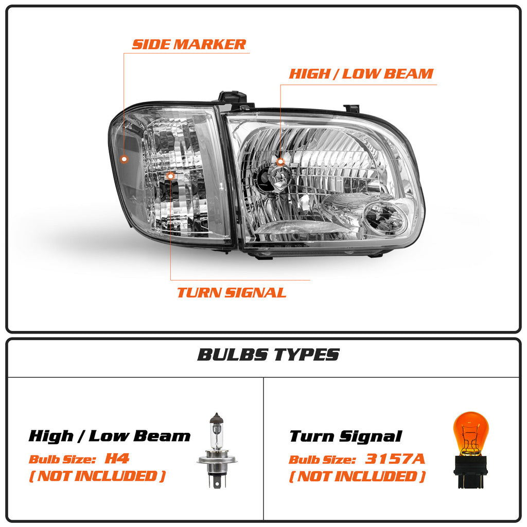 For 2005-2006 Toyota Tundra 05-07 Sequoia Chrome Headlights Clear Corner Lamps