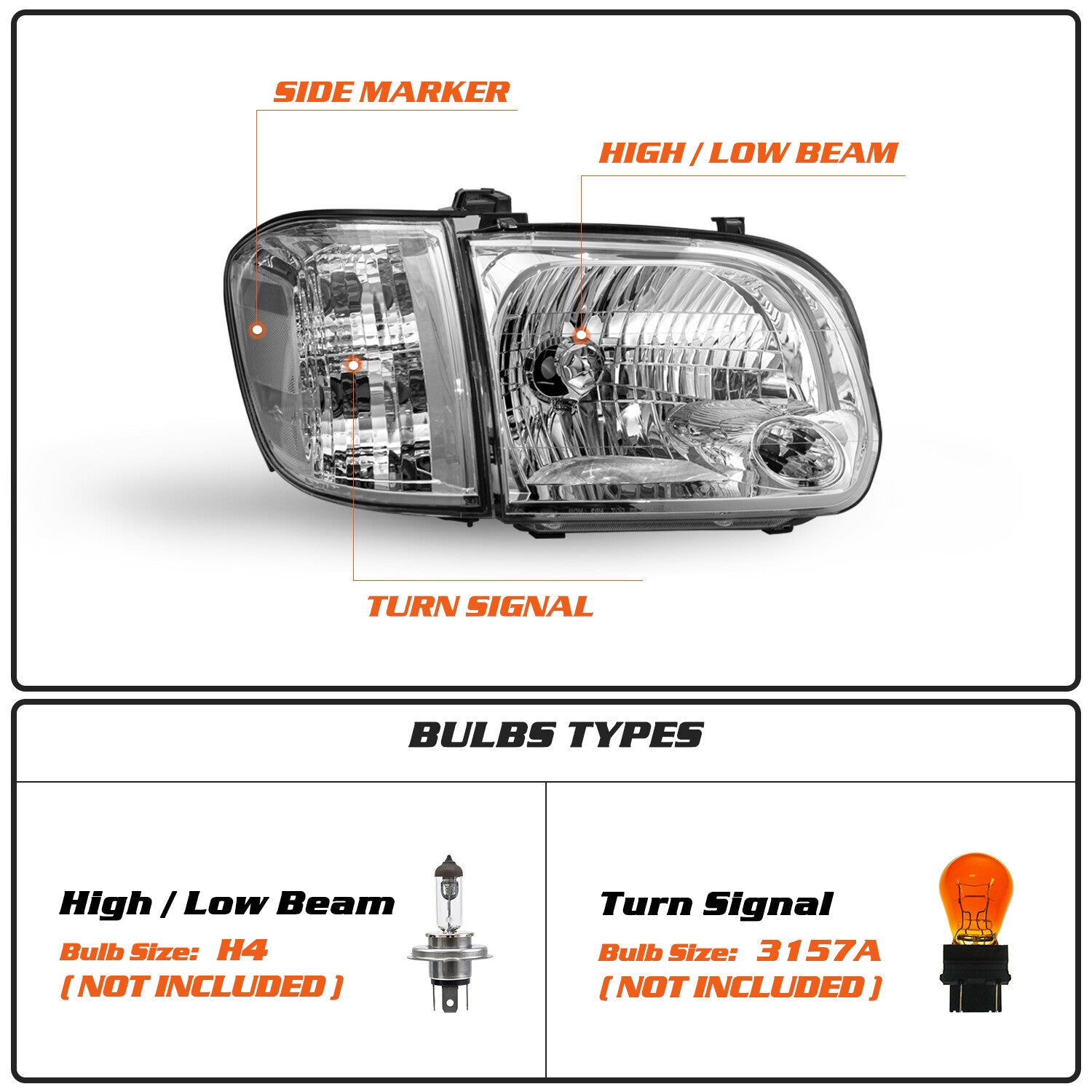 For 2005-2006 Toyota Tundra 05-07 Sequoia Chrome Headlights Clear Corner Lamps