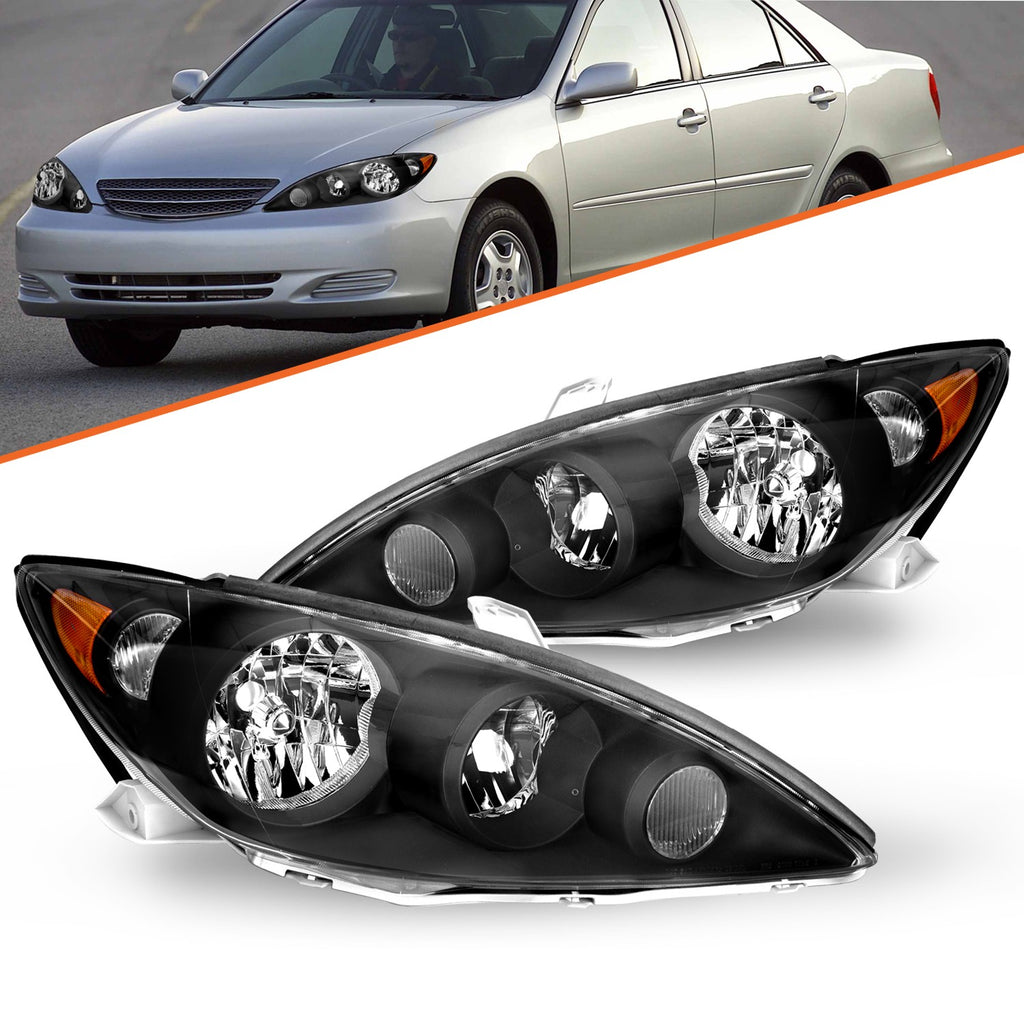 Headlights Fits 2005-2006 Toyota Camry Replacement Headlamps Left+Right w/Bulbs