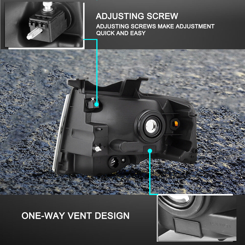 For 2007-2014 Ford Expedition Chrome Headlights Replacement Headlamps w/Bulbs