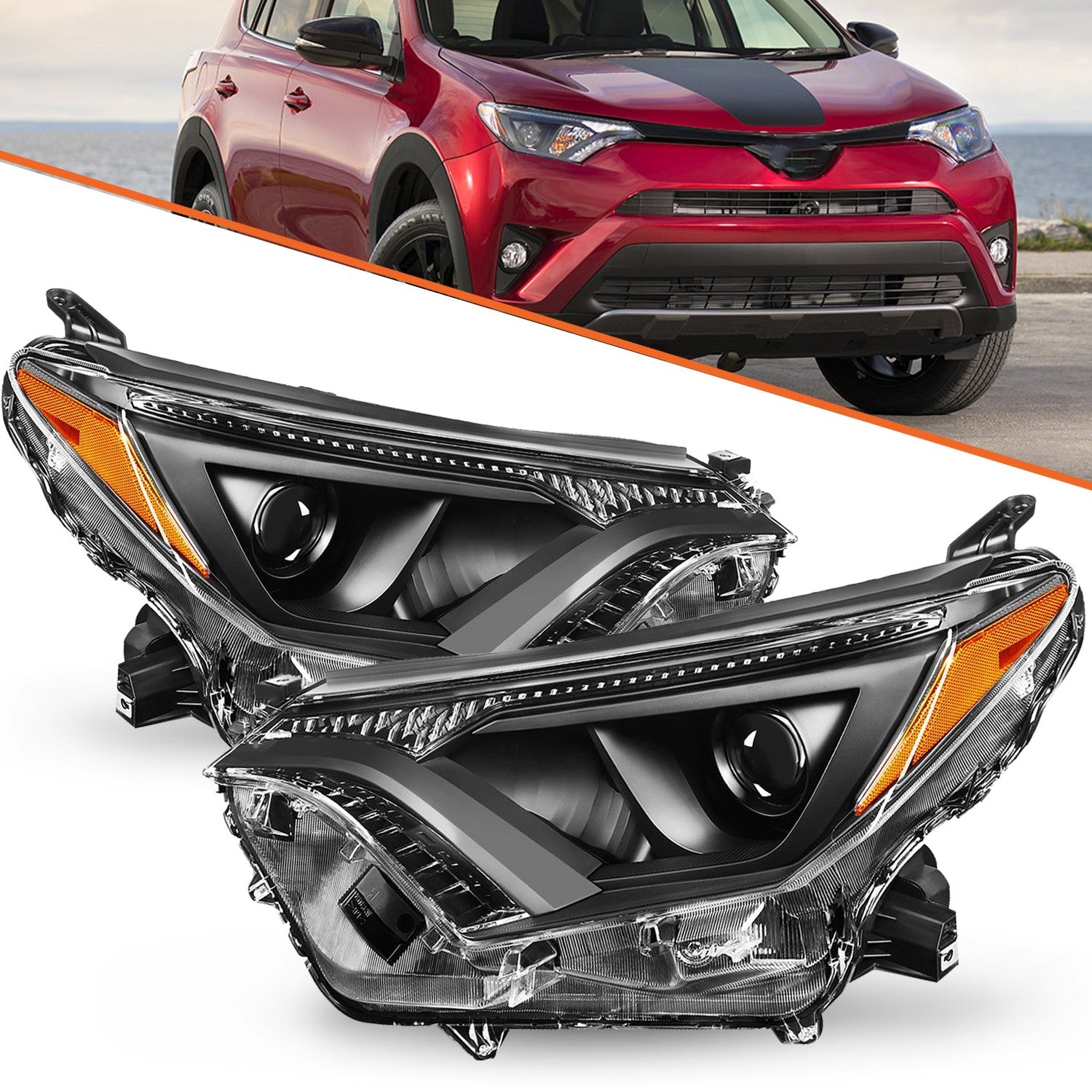 For 2016 2017 2018 Toyota RAV4 Black New Headlights Amber Corner Lamps L+R