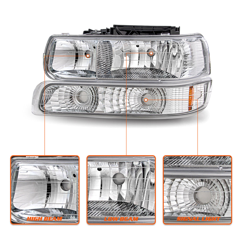 For 1999-2002 Chevy Silverado 2000-2006 Suburban Tahoe Headlights+Bumper Lamps