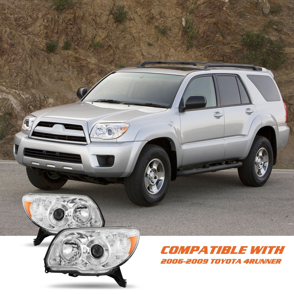 For 2006 2007 2008 2009 Toyota 4Runner Chrome Headlights Amber Lamps Pair