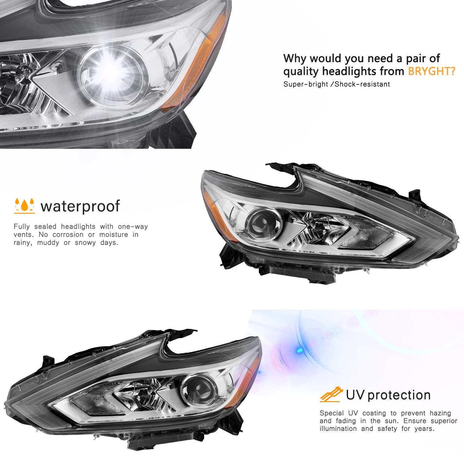 For 2016 2017 2018 Nissan Altima S SL 4Dr Right Passenger Headlight w/o LED DRL