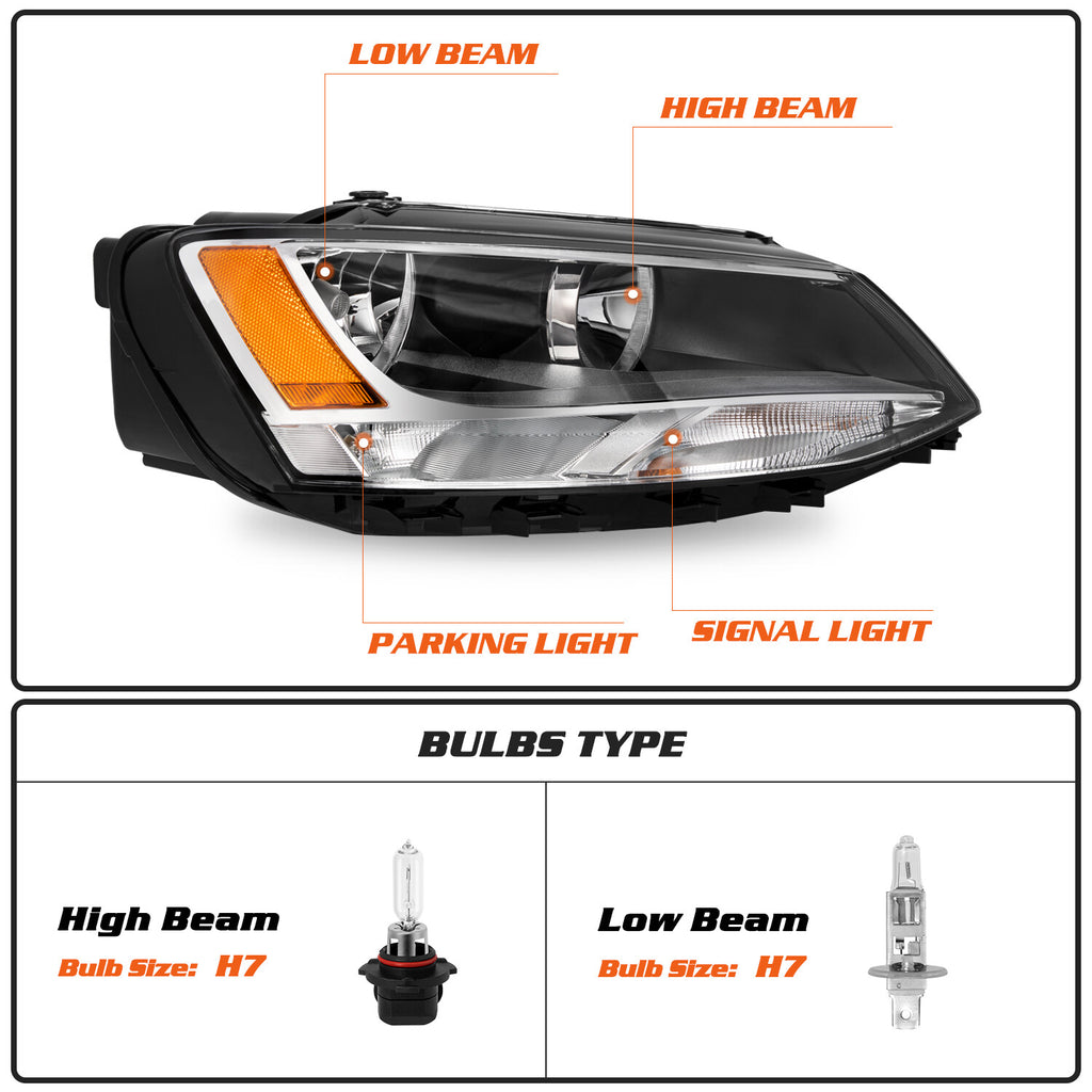 For 2011-2018 Volkswagen Jetta Headlamp Halogen Right Passenger side Headlight