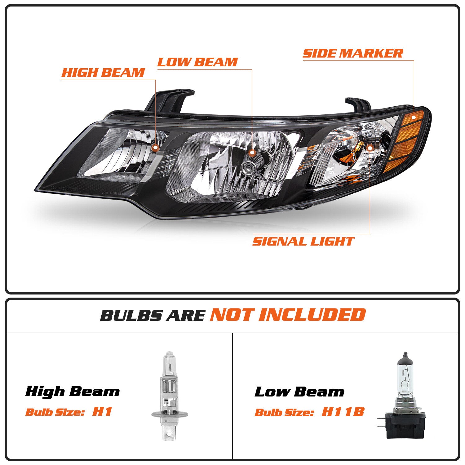 Fits 2010 2011 2012 2013 Kia Forte Headlights Halogen Headlamps Left+Right