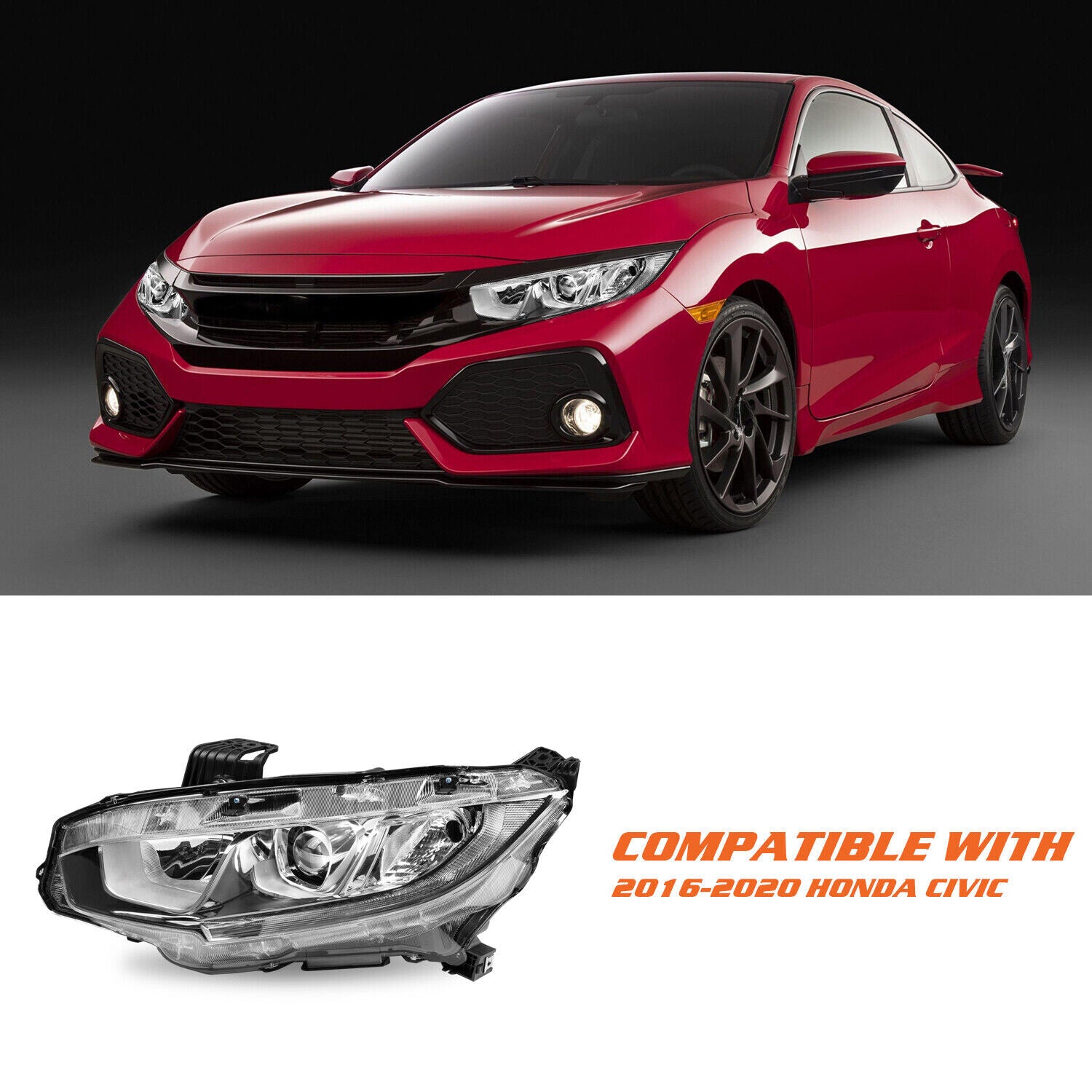 For 2016-2021 Honda Civic Halogen Chrome Clear Headlights Assembly Pair L+R