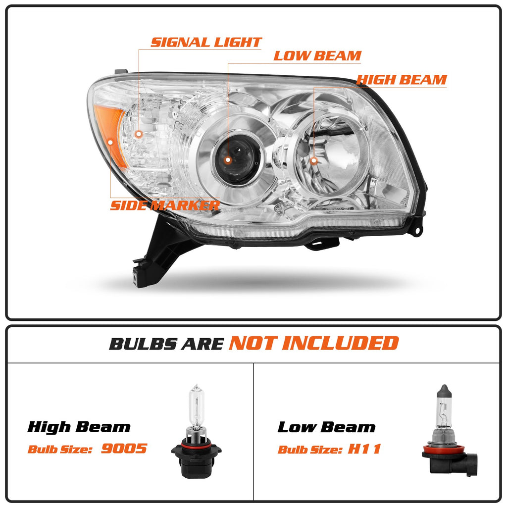 For 2006-2009 Toyota 4Runner Chrome Headlights Amber Corner Headlamps Right Side