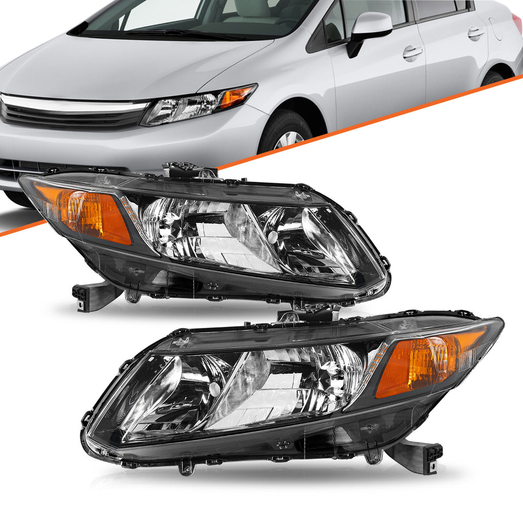 For 12-15 Honda Civic Sedan 2012-2013 Coupe Black Amber Headlights Assembly