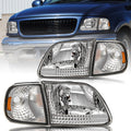 Headlights Pair Chrome w/Amber Corner For 1997-2003 Ford F150/97-02 Expedition